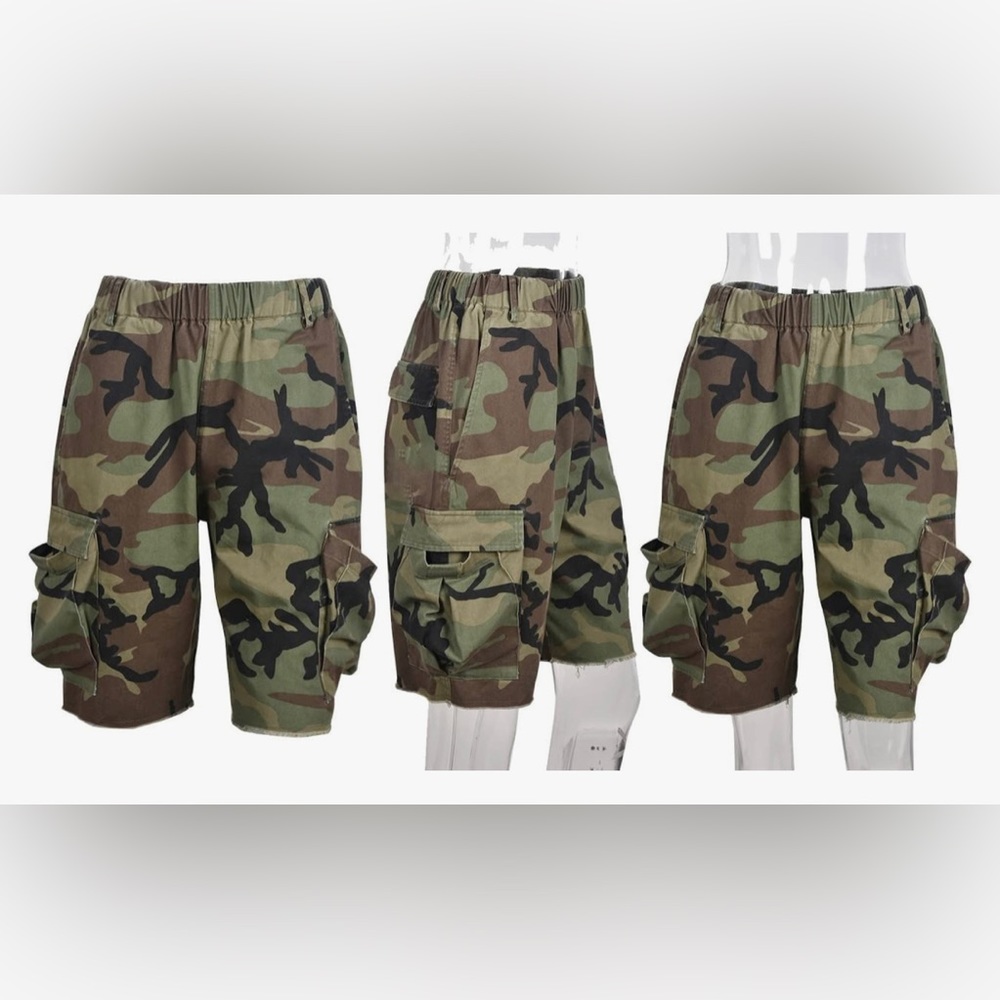 LRSOEY Women's Casual Camo Shorts High Waisted Denim Shorts Ripped Frayed